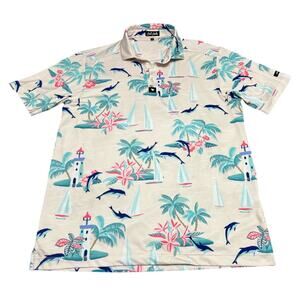 Bad Birdie Men's LARGE Marino Performance Golf Polo Shirt UPF 50 Pink CLEAN
